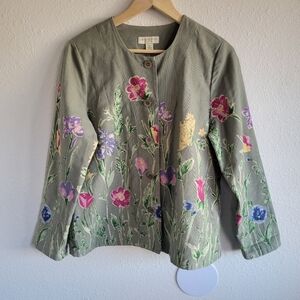 Appleseed's Button Front Jacket Blazer Sage Green Multi Floral Women's Size PL